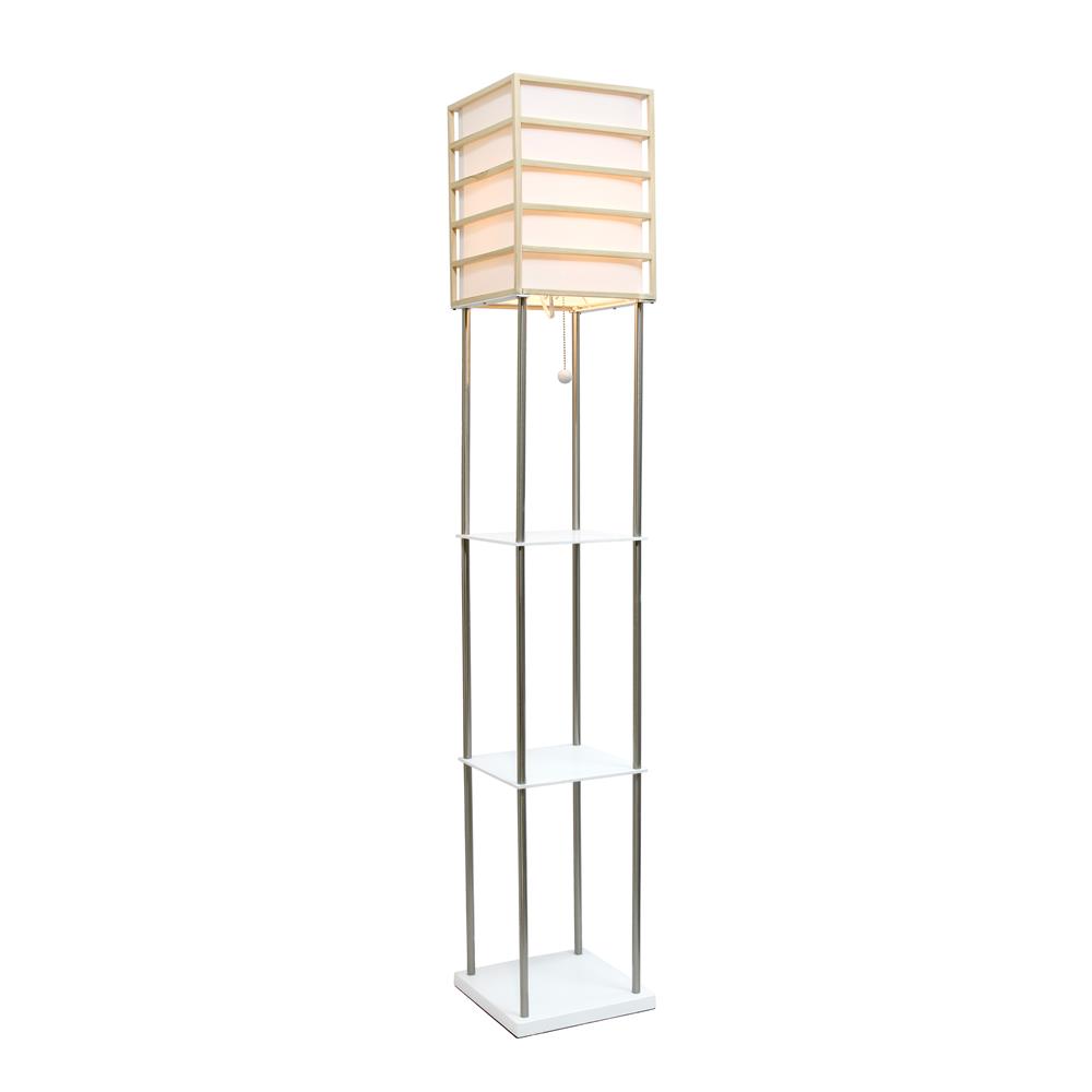 All The Rage LHF-5055-LW Lalia Home 1 Light Metal Etagere Floor Lamp with Storage Shelves and Linen Shade, Light Wood