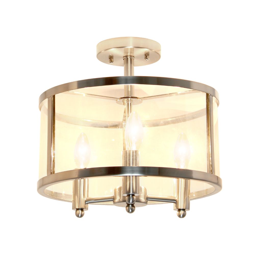 All The Rages LHM-1000-BN 3-Light 13" Industrial Farmhouse Glass and Metallic Accented Semi-flushmount, Brushed Nickel