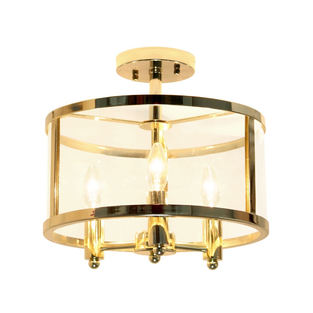 All The Rages LHM-1000-GL 3-Light 13" Industrial Farmhouse Glass and Metallic Accented Semi-flushmount, Gold