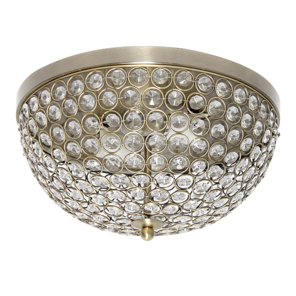 All The Rages LHM-2000-AB Lalia Home 13" Classix  Crystal Glam Two Light Decorative Dome Shaped Metal Flush Mount Ceiling Fixture 
