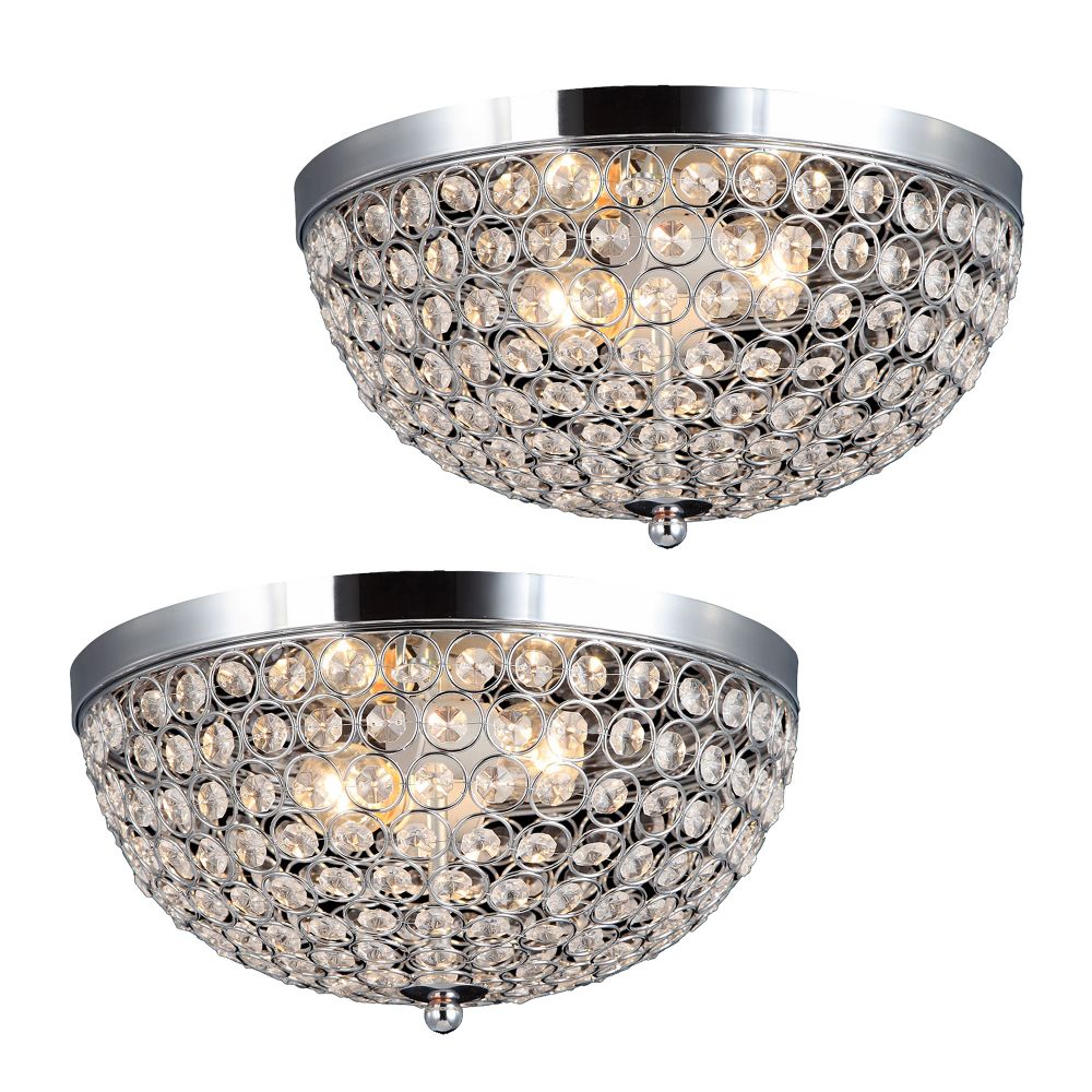 All The Rages LHM-2000-CH-2PK Lalia Home Crystal Glam 2 Light Ceiling Flush Mount 2 Pack in Chrome