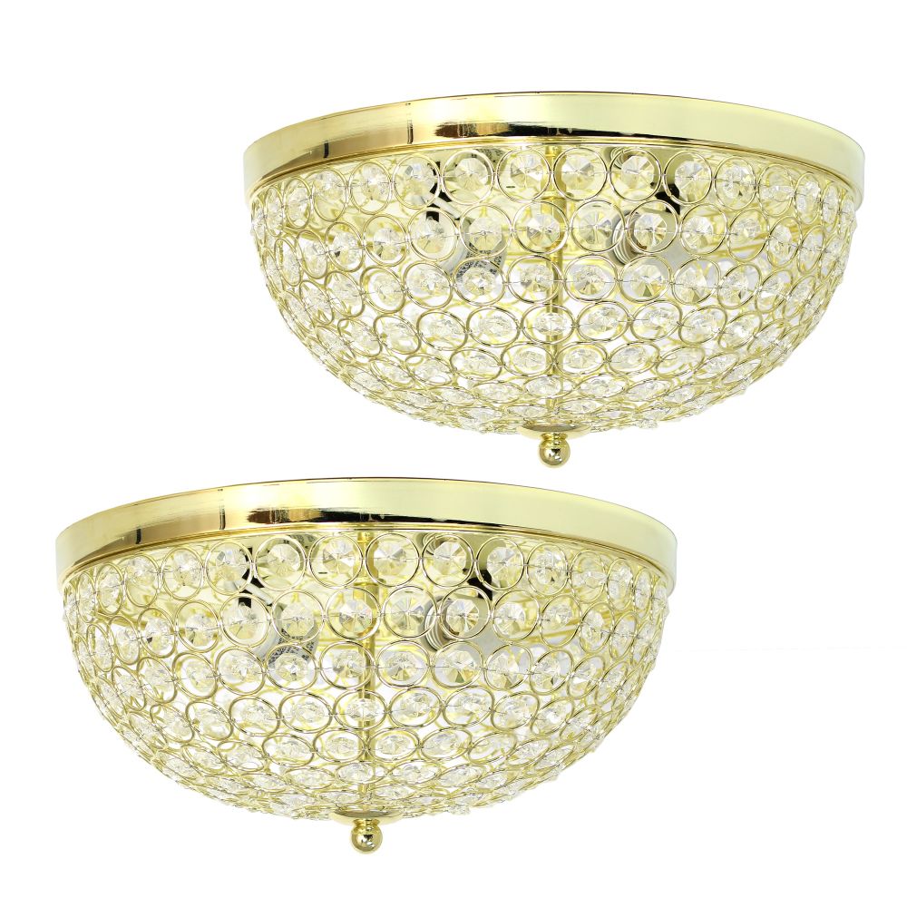 All The Rages LHM-2000-GL-2PK Lalia Home Crystal Glam 2 Light Ceiling Flush Mount 2 Pack in Gold