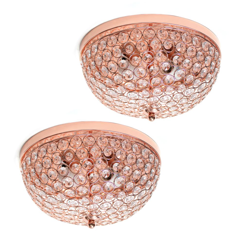 All The Rages LHM-2000-RG-2PK Lalia Home Crystal Glam 2 Light Ceiling Flush Mount 2 Pack in Rose Gold