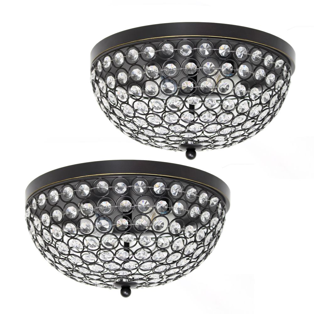 All The Rages LHM-2000-RZ-2PK Lalia Home Crystal Glam 2 Light Ceiling Flush Mount 2 Pack in Restoration Bronze