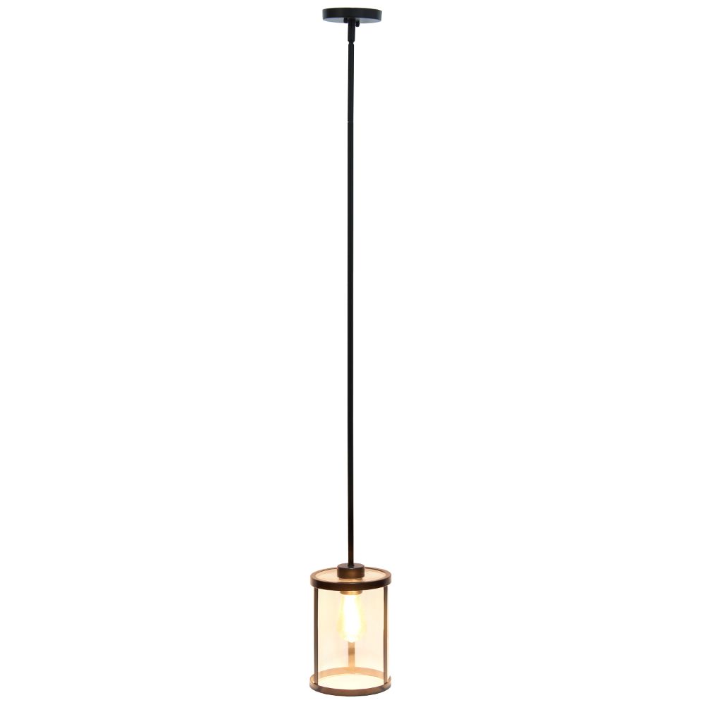 All The Rages LHP-3002-BK 1-Light 9.25" Modern Farmhouse Adjustable Hanging Cylindrical Clear Glass Pendant Fixture with Metal Accents for Kitchen Island Foyer Dining Room Hallway Bedroom Living Room, Black