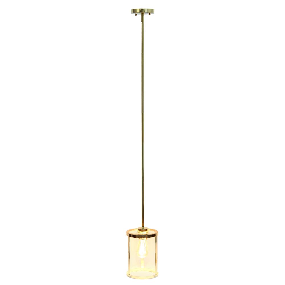 All The Rages LHP-3002-GL 1-Light 9.25" Modern Farmhouse Adjustable Hanging Cylindrical Clear Glass Pendant Fixture with Metal Accents for Kitchen Island Foyer Dining Room Hallway Bedroom Living Room, Gold