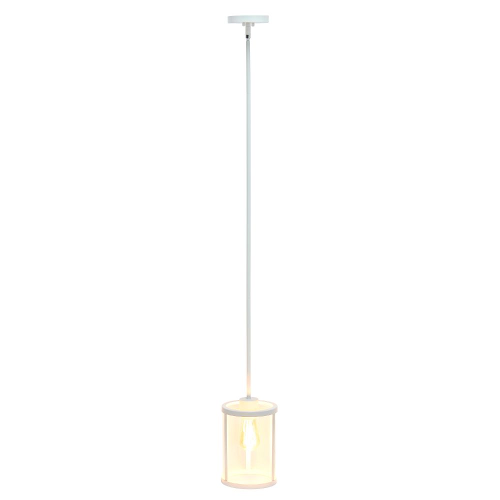 All The Rages LHP-3002-WH 1-Light 9.25" Modern Farmhouse Adjustable Hanging Cylindrical Clear Glass Pendant Fixture with Metal Accents for Kitchen Island Foyer Dining Room Hallway Bedroom Living Room, White