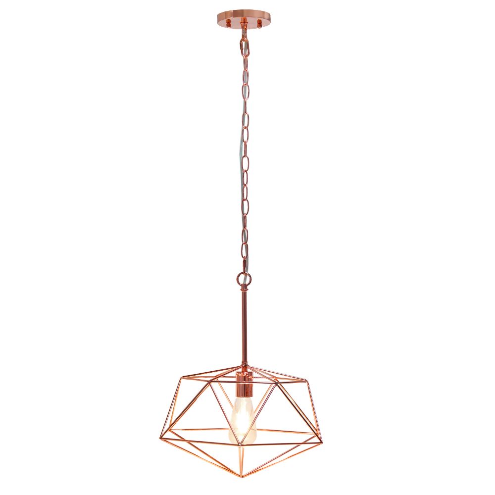 All The Rages LHP-3003-RG 1 Light 16" Modern Metal Wire Paragon Hanging Ceiling Pendant Fixture, Rose Gold
