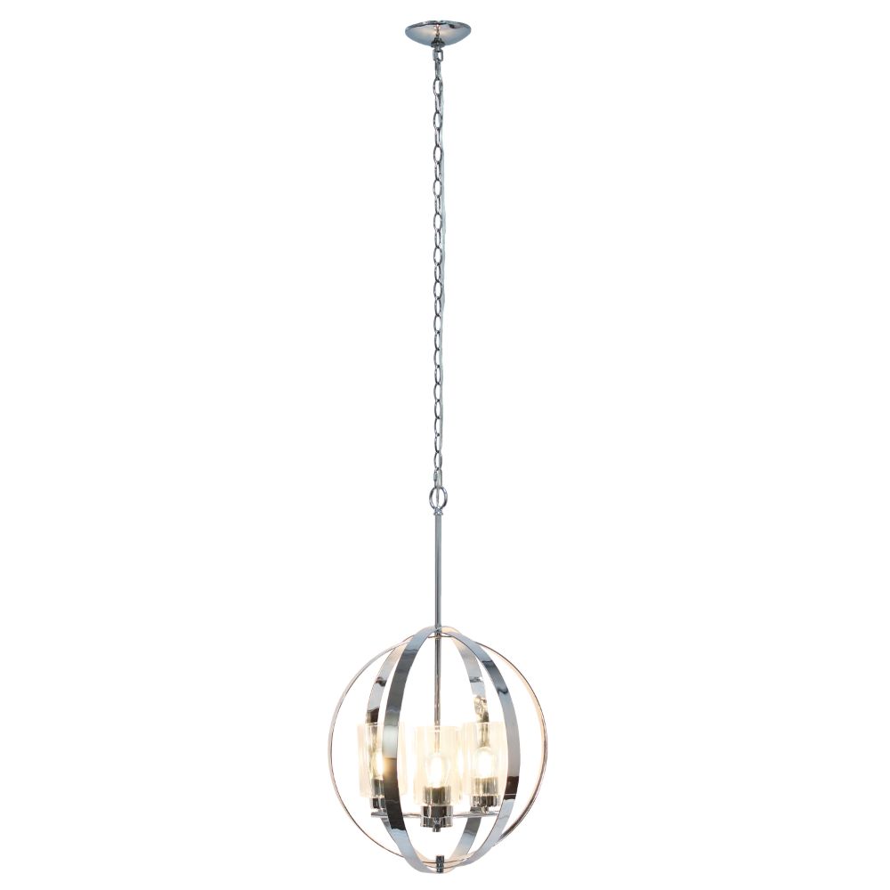 All The Rages LHP-3010-CH 3-Light 18" Adjustable Industrial Globe Hanging Metal and Clear Glass Ceiling Pendant for Kitchen Foyer Hallway Bedroom Living Room Dining Room, Chrome