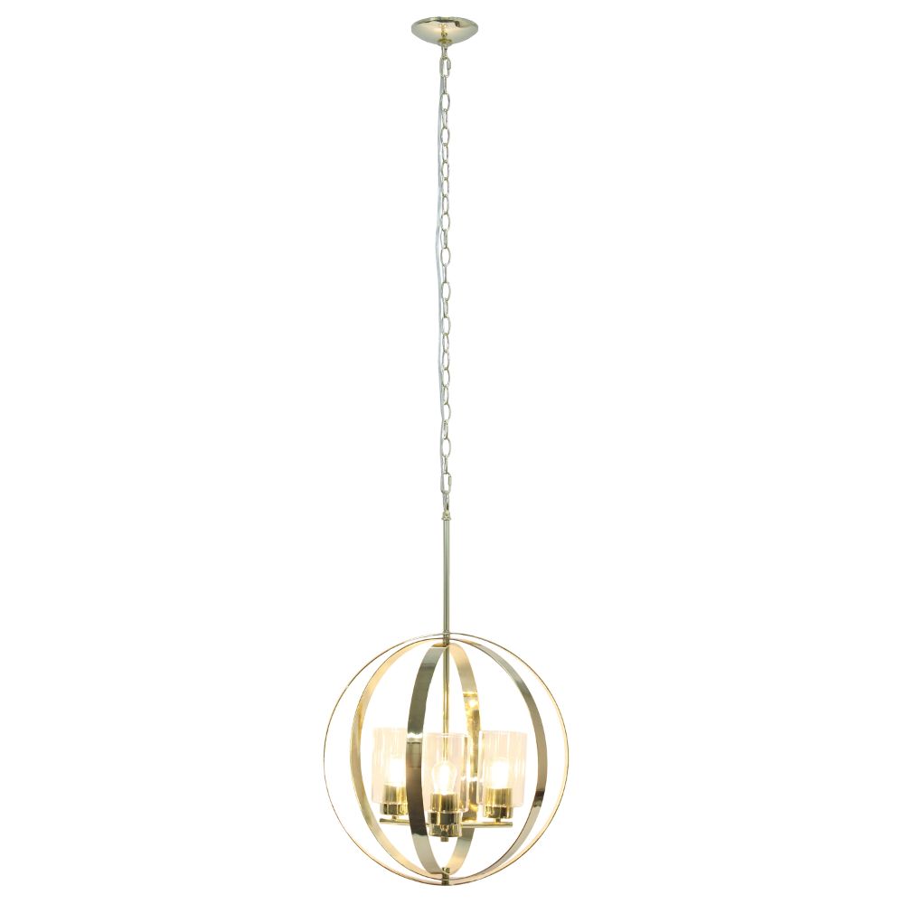 All The Rages LHP-3010-GL 3-Light 18" Adjustable Industrial Globe Hanging Metal and Clear Glass Ceiling Pendant for Kitchen Foyer Hallway Bedroom Living Room Dining Room, Gold