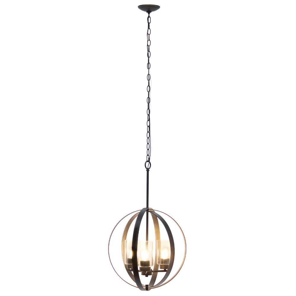 All The Rages LHP-3010-RZ 3-Light 18" Adjustable Industrial Globe Hanging Metal and Clear Glass Ceiling Pendant for Kitchen Foyer Hallway Bedroom Living Room Dining Room, Restoration Bronze