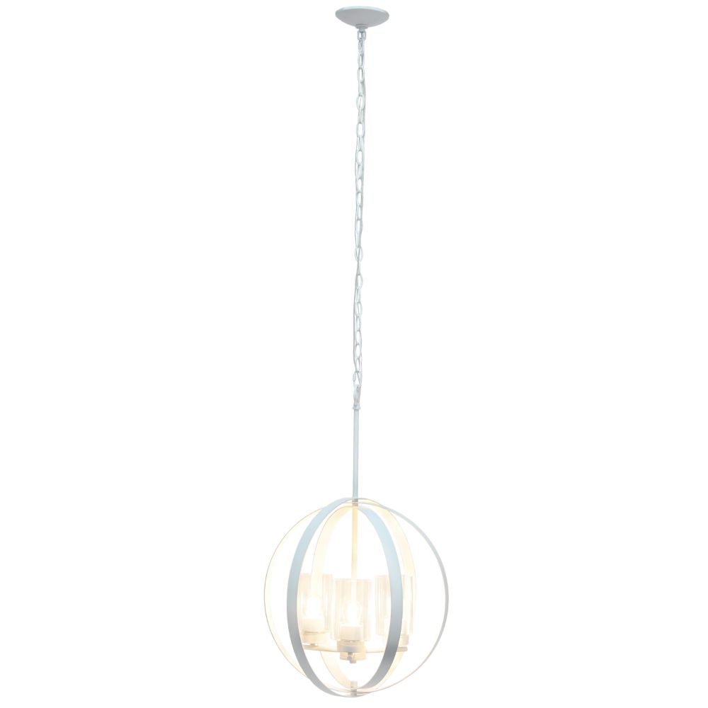 All The Rages LHP-3010-WH 3-Light 18" Adjustable Industrial Globe Hanging Metal and Clear Glass Ceiling Pendant for Kitchen Foyer Hallway Bedroom Living Room Dining Room, White