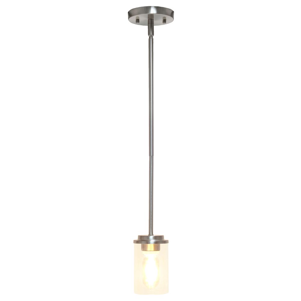 All The Rages LHP-3011-BN 1-Light 5.75" Minimalist Industrial Farmhouse Adjustable Hanging Clear Cylinder Glass Pendant Fixture for Kitchen Island Foyer Dining Room Hallway Bedroom Living Room, Brushed Nickel