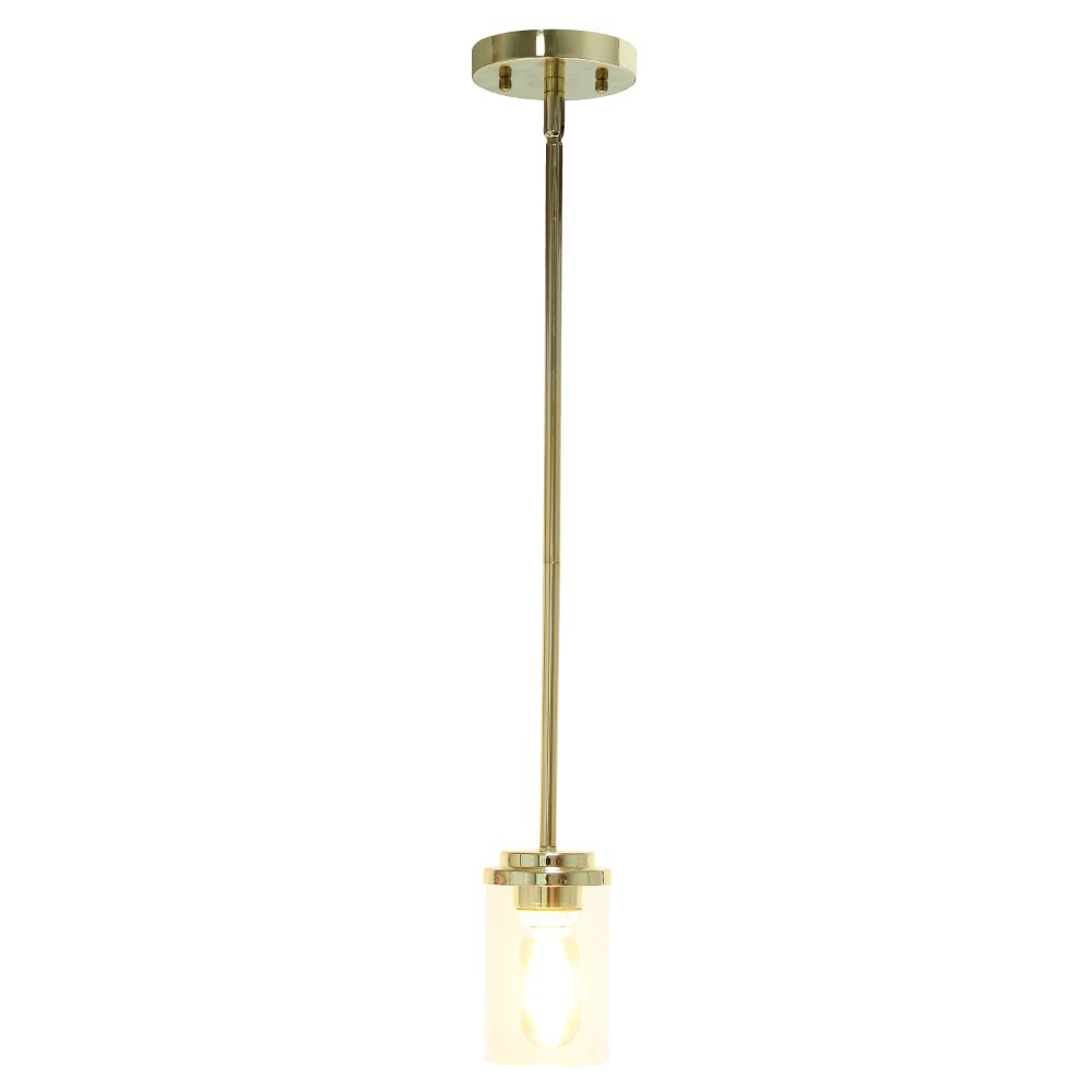 All The Rages LHP-3011-GL 1-Light 5.75" Minimalist Industrial Farmhouse Adjustable Hanging Clear Cylinder Glass Pendant Fixture for Kitchen Island Foyer Dining Room Hallway Bedroom Living Room, Gold