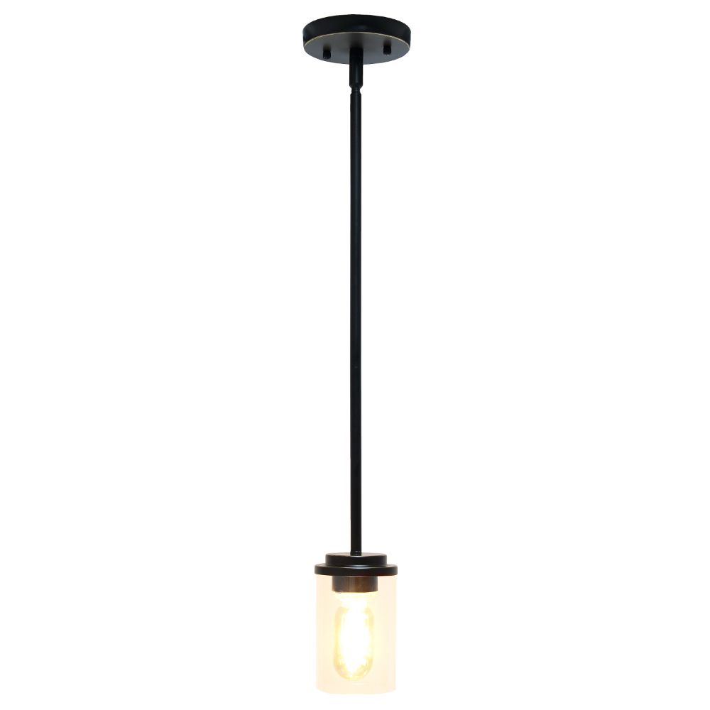 All The Rages LHP-3011-RZ 1-Light 5.75" Minimalist Industrial Farmhouse Adjustable Hanging Clear Cylinder Glass Pendant Fixture for Kitchen Island Foyer Dining Room Hallway Bedroom Living Room, Restoration Bronze