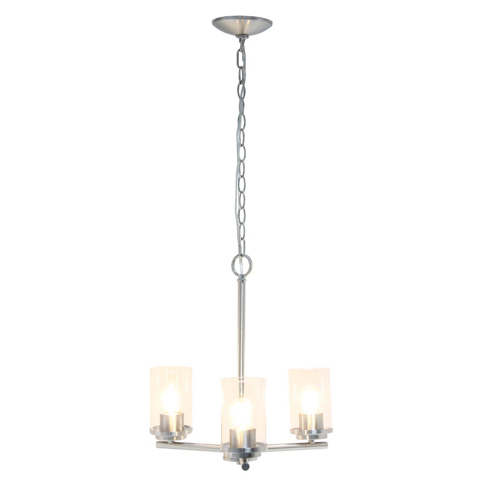 All The Rages LHP-3012-BN 3-Light 15" Classic Contemporary Clear Glass and Metal Hanging Pendant Chandelier for Kitchen Island Foyer Hallway Living Room Den Dining Room, Brushed Nickel