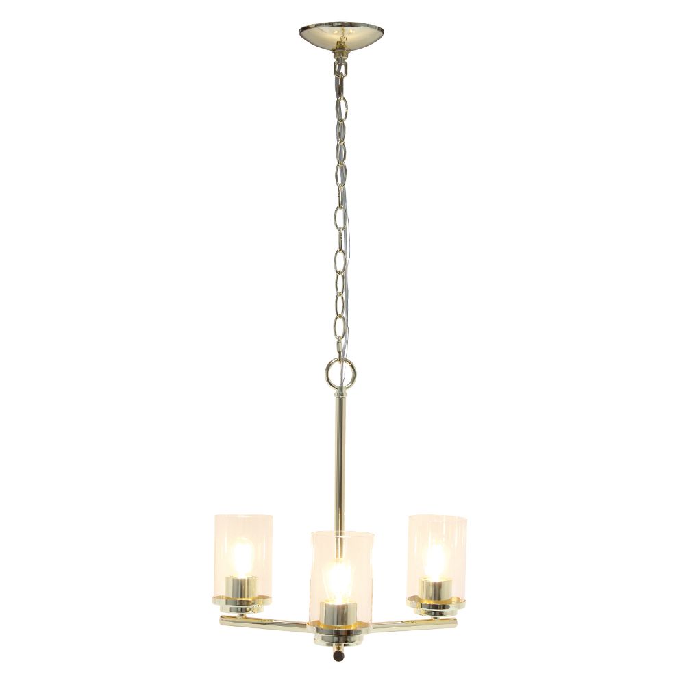 All The Rages LHP-3012-GL 3-Light 15" Classic Contemporary Clear Glass and Metal Hanging Pendant Chandelier for Kitchen Island Foyer Hallway Living Room Den Dining Room, Gold