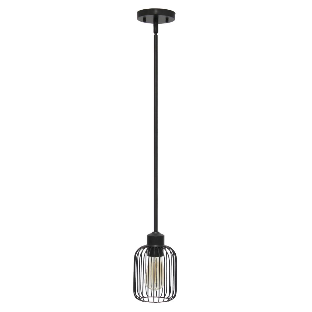 All The Rages LHP-3018-BK Lalia Home 7" Ironhouse One Light Industrial Decorative Hanging Metal Caged Mini Pendant Ceiling Light Fixture 