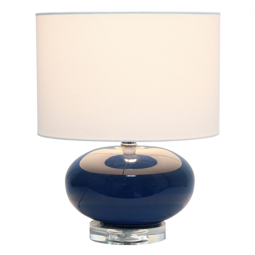 All The Rages LHT-3005-BL 15.25" Modern Ovaloid Glass Bedside Table Lamp with White Fabric Shade, Blue