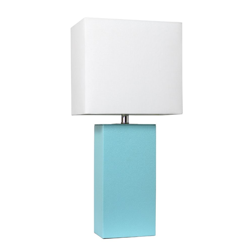 All The Rages LHT-3008-AU Lexington 21" Leather Base Modern Home Décor Bedside Table Lamp with White Rectangular Fabric Shade, Aqua Finish