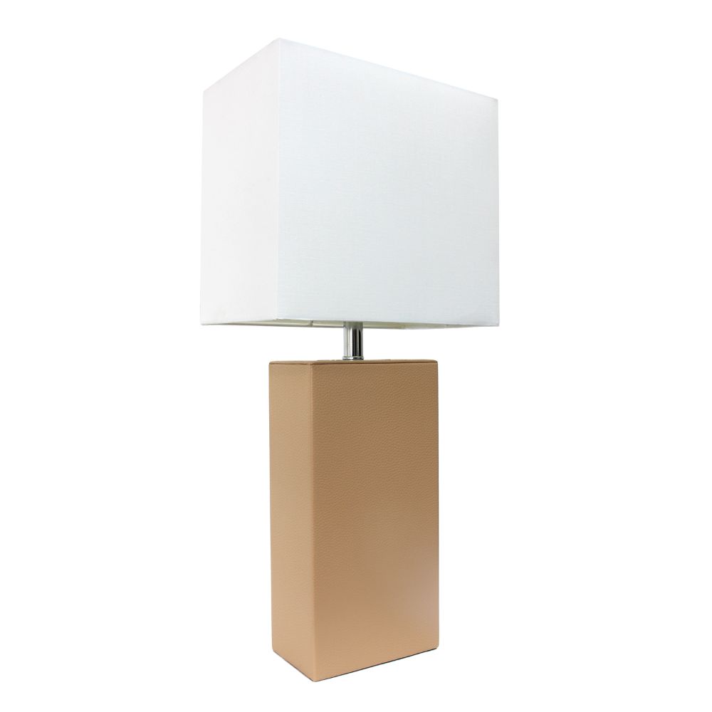 All The Rages LHT-3008-BG Lexington 21" Leather Base Modern Home Décor Bedside Table Lamp with White Rectangular Fabric Shade, Beige Finish