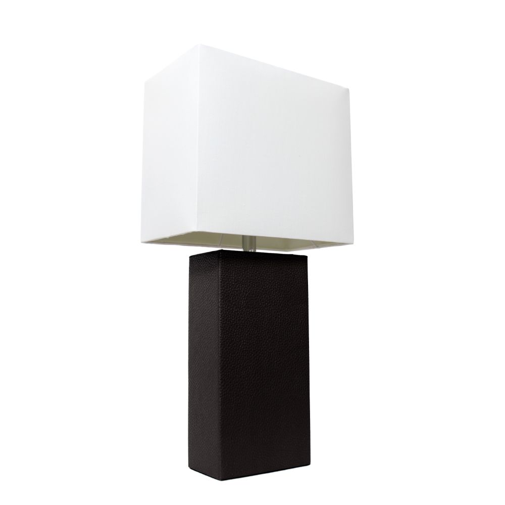 All The Rages LHT-3008-BK Lexington 21" Leather Base Modern Home Décor Bedside Table Lamp with White Rectangular Fabric Shade, Black Finish