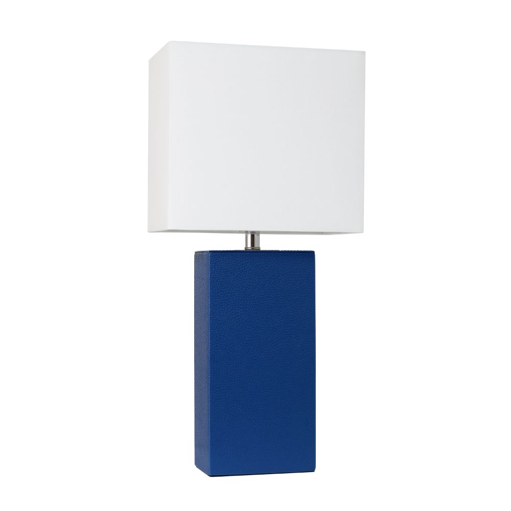 All The Rages LHT-3008-BL Lexington 21" Leather Base Modern Home Décor Bedside Table Lamp with White Rectangular Fabric Shade, Blue Finish