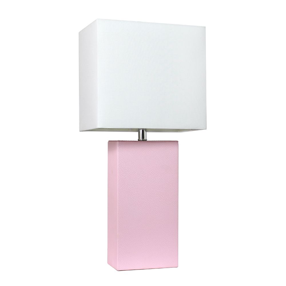 All The Rages LHT-3008-BP Lexington 21" Leather Base Modern Home Décor Bedside Table Lamp with White Rectangular Fabric Shade, Blush Pink Finish
