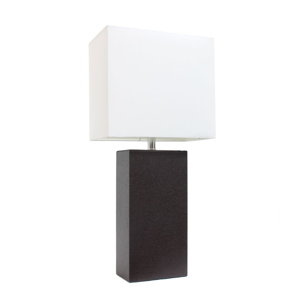 All The Rages LHT-3008-BW Lexington 21" Leather Base Modern Home Décor Bedside Table Lamp with White Rectangular Fabric Shade, Espresso Brown Finish
