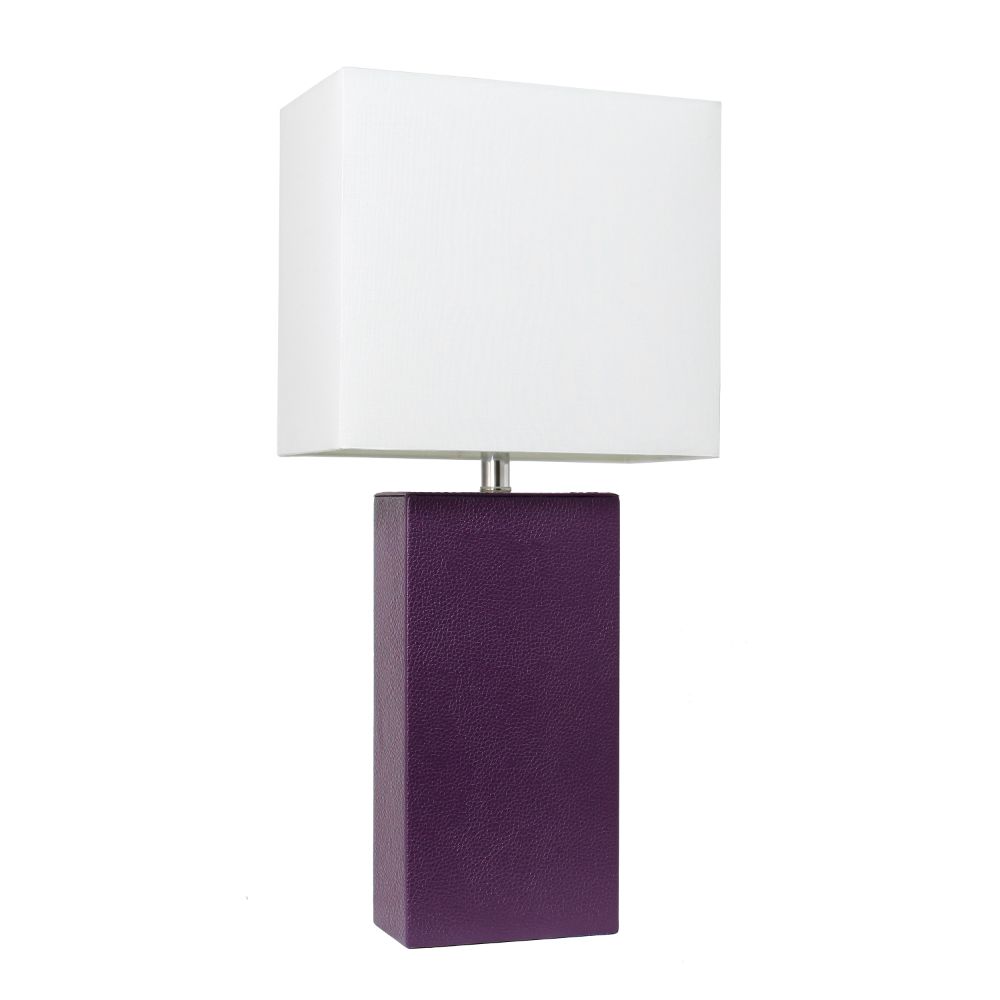 All The Rages LHT-3008-EP Lexington 21" Leather Base Modern Home Décor Bedside Table Lamp with White Rectangular Fabric Shade, Eggplant Purple Finish
