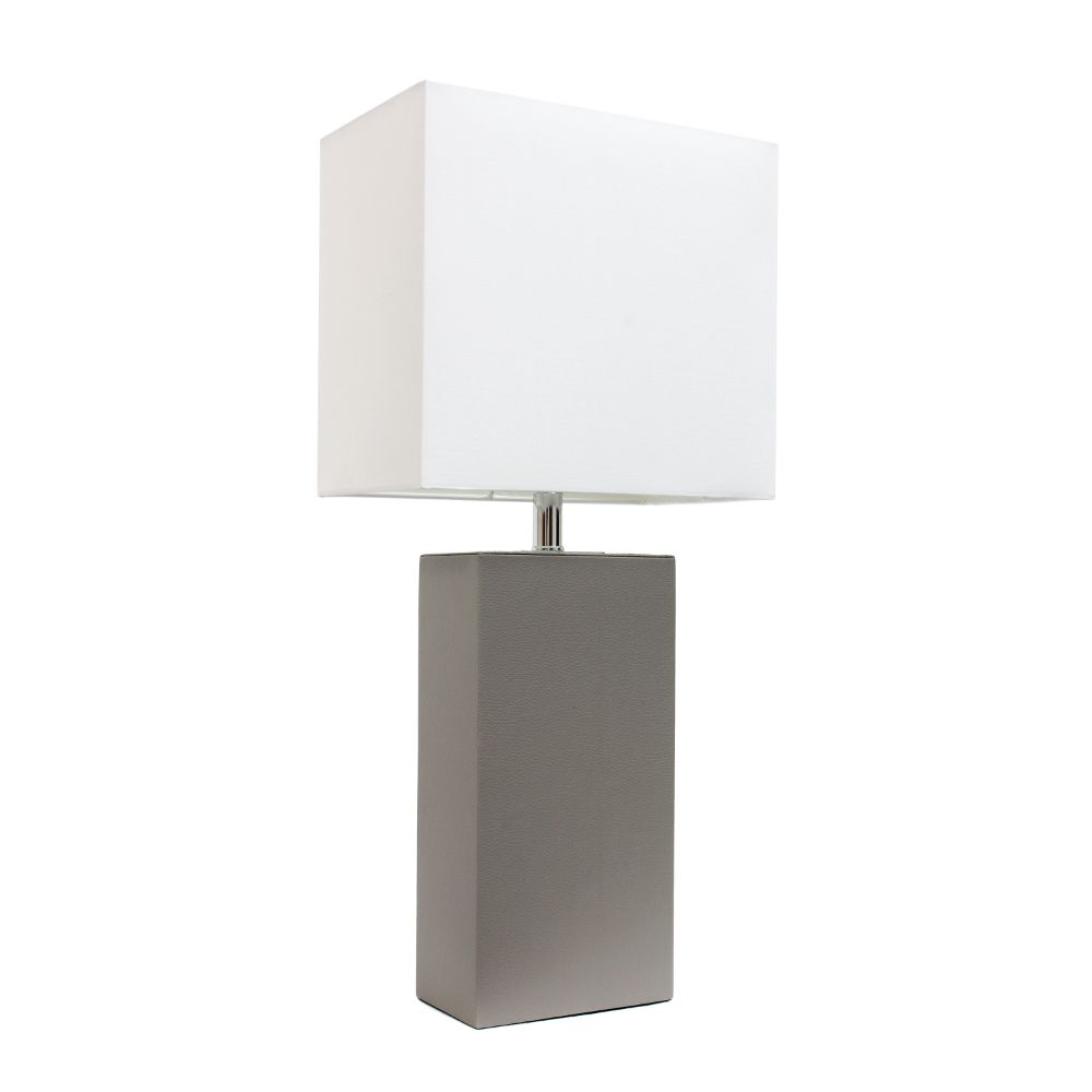All The Rages LHT-3008-GY Lexington 21" Leather Base Modern Home Décor Bedside Table Lamp with White Rectangular Fabric Shade, Gray Finish