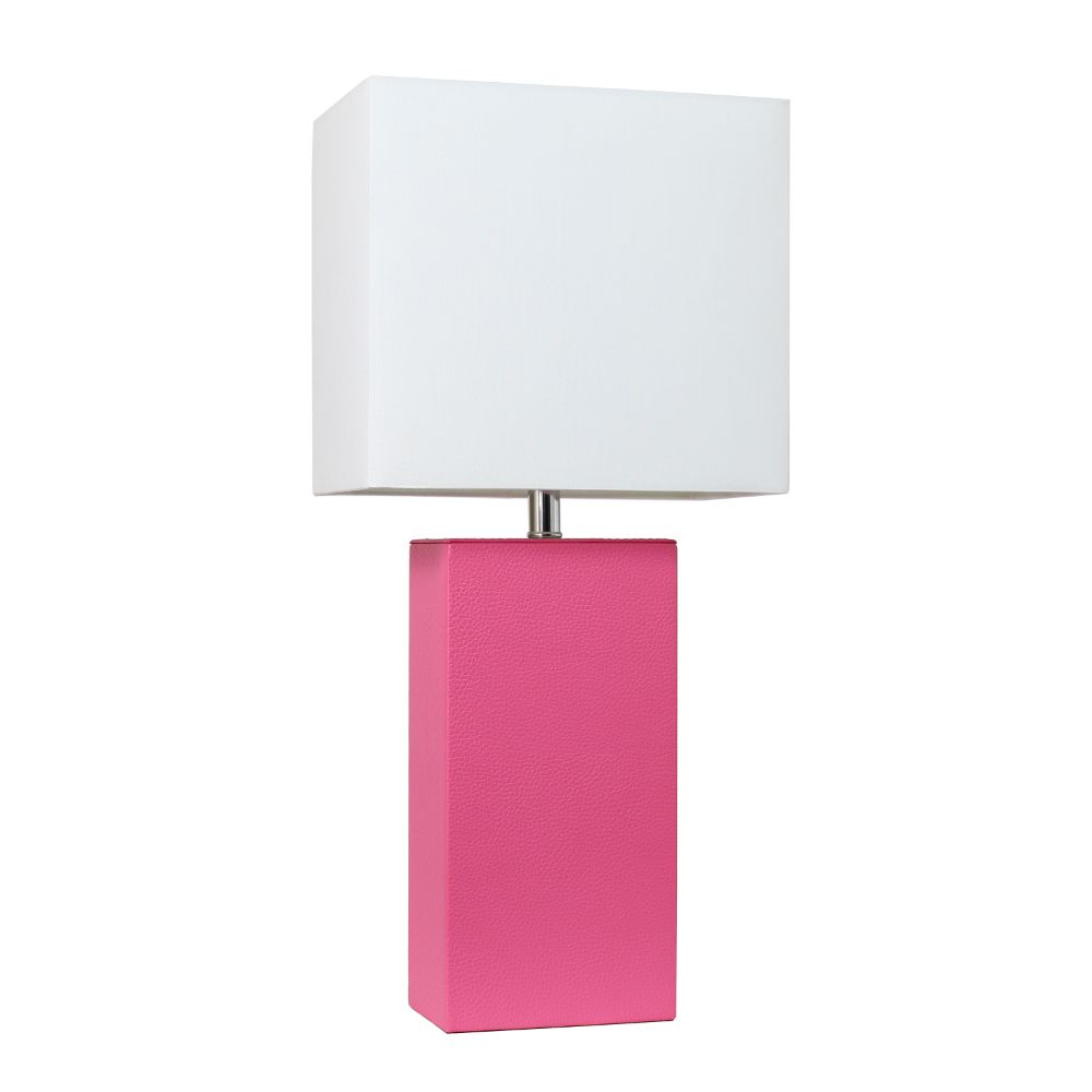 All The Rages LHT-3008-HP Lexington 21" Leather Base Modern Home Décor Bedside Table Lamp with White Rectangular Fabric Shade, Hot Pink Finish
