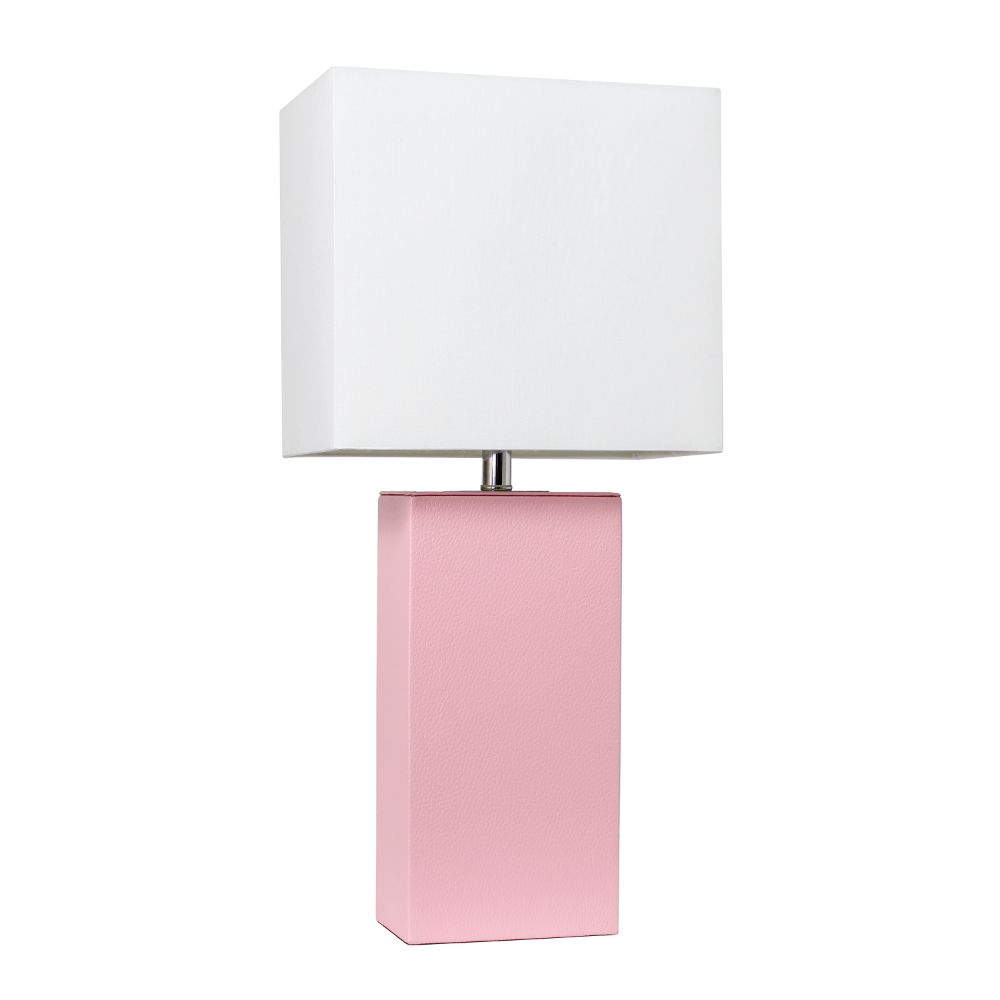 All The Rages LHT-3008-PN Lexington 21" Leather Base Modern Home Décor Bedside Table Lamp with White Rectangular Fabric Shade, Pink Finish