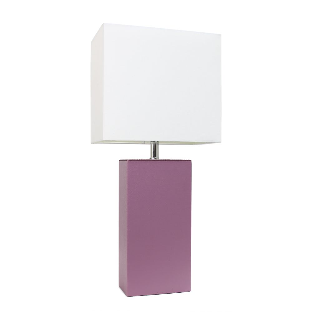 All The Rages LHT-3008-PR Lexington 21" Leather Base Modern Home Décor Bedside Table Lamp with White Rectangular Fabric Shade, Purple Finish
