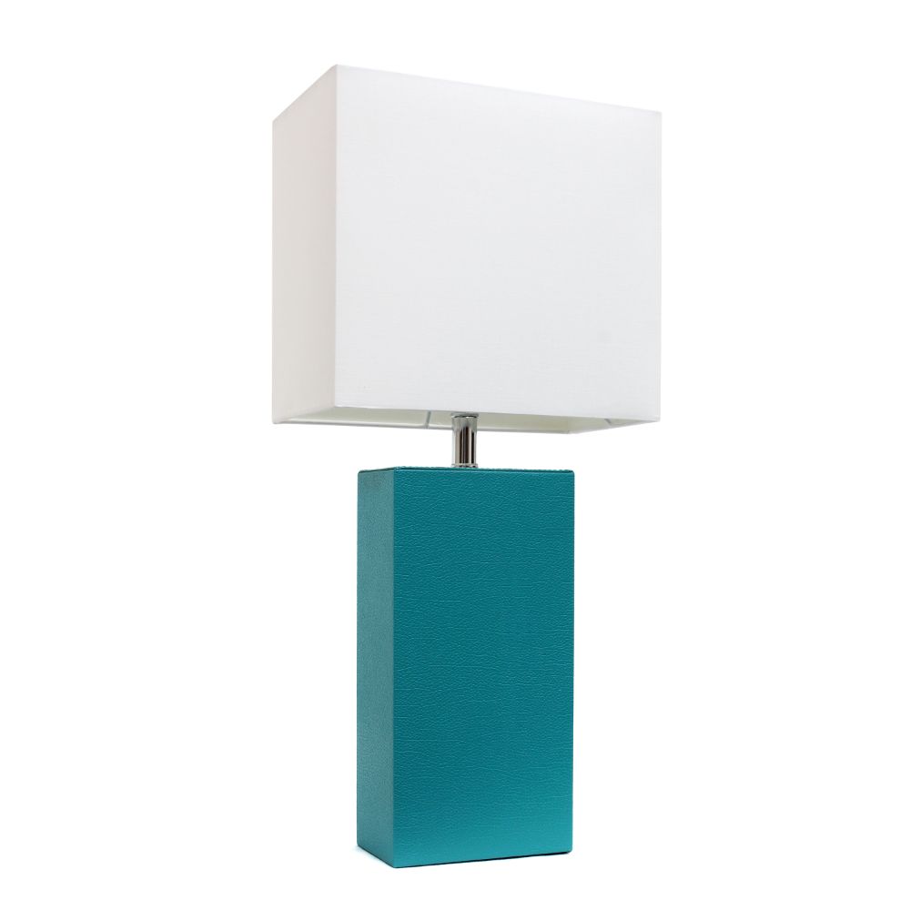 All The Rages LHT-3008-TL Lexington 21" Leather Base Modern Home Décor Bedside Table Lamp with White Rectangular Fabric Shade, Teal Finish