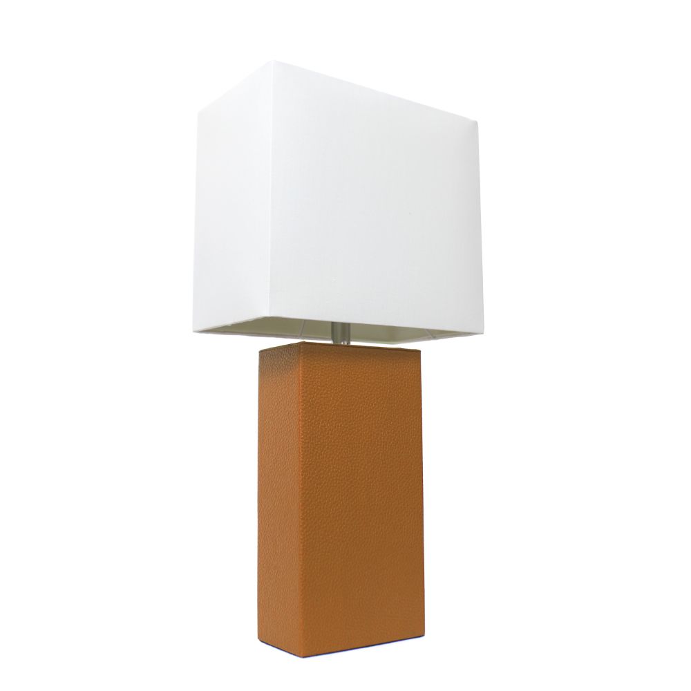 All The Rages LHT-3008-TN Lexington 21" Leather Base Modern Home Décor Bedside Table Lamp with White Rectangular Fabric Shade, Tan Finish