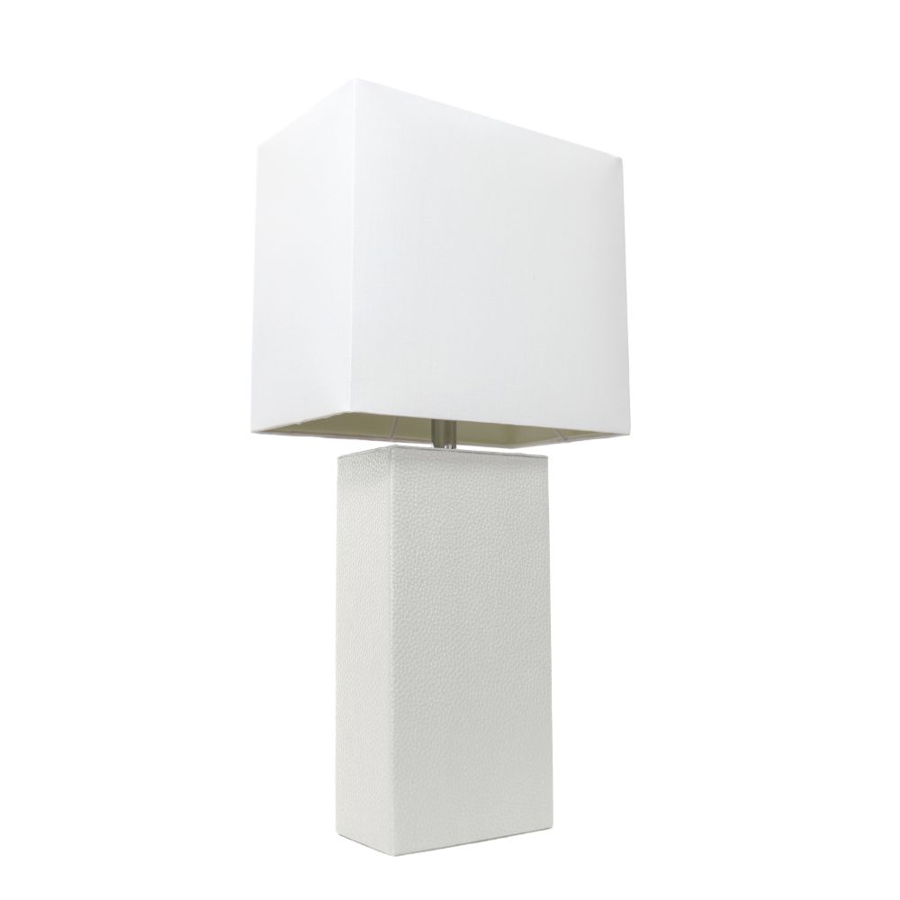 All The Rages LHT-3008-WH Lexington 21" Leather Base Modern Home Décor Bedside Table Lamp with White Rectangular Fabric Shade, White Finish