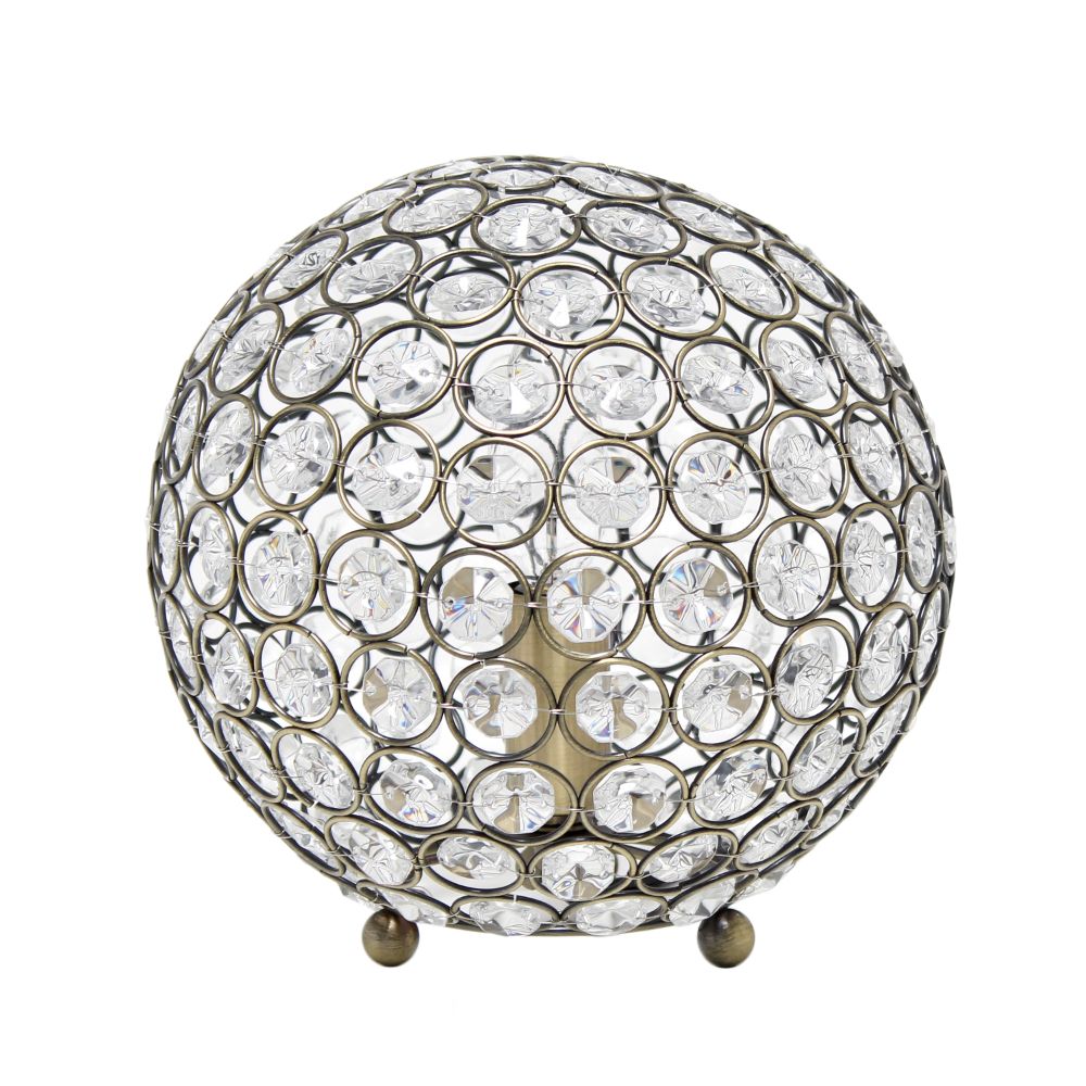 All The Rages LHT-3009-AB Lalia Home 8" Elipse Medium Contemporary Metal Crystal Round Sphere Glamorous Orb Table Lamp 