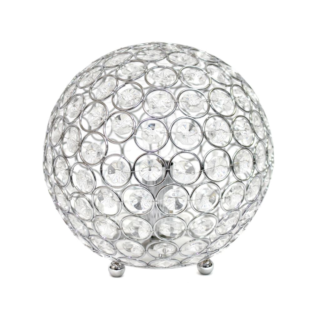All The Rages LHT-3009-CH Elipse Medium 8" Contemporary Metal Crystal Round Sphere Glamourous Orb Table Lamp Home Décor, Chrome Finish