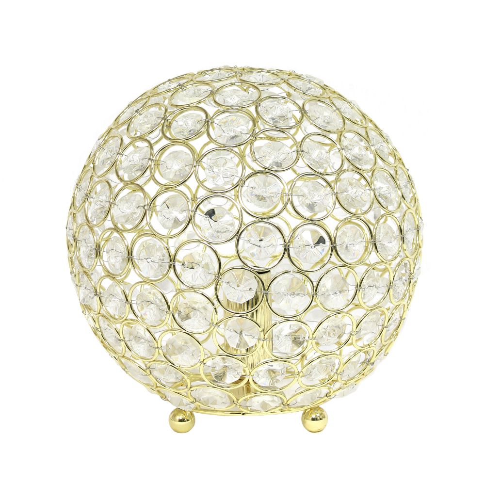 All The Rages LHT-3009-GL Elipse Medium 8" Contemporary Metal Crystal Round Sphere Glamourous Orb Table Lamp Home Décor, Gold Finish