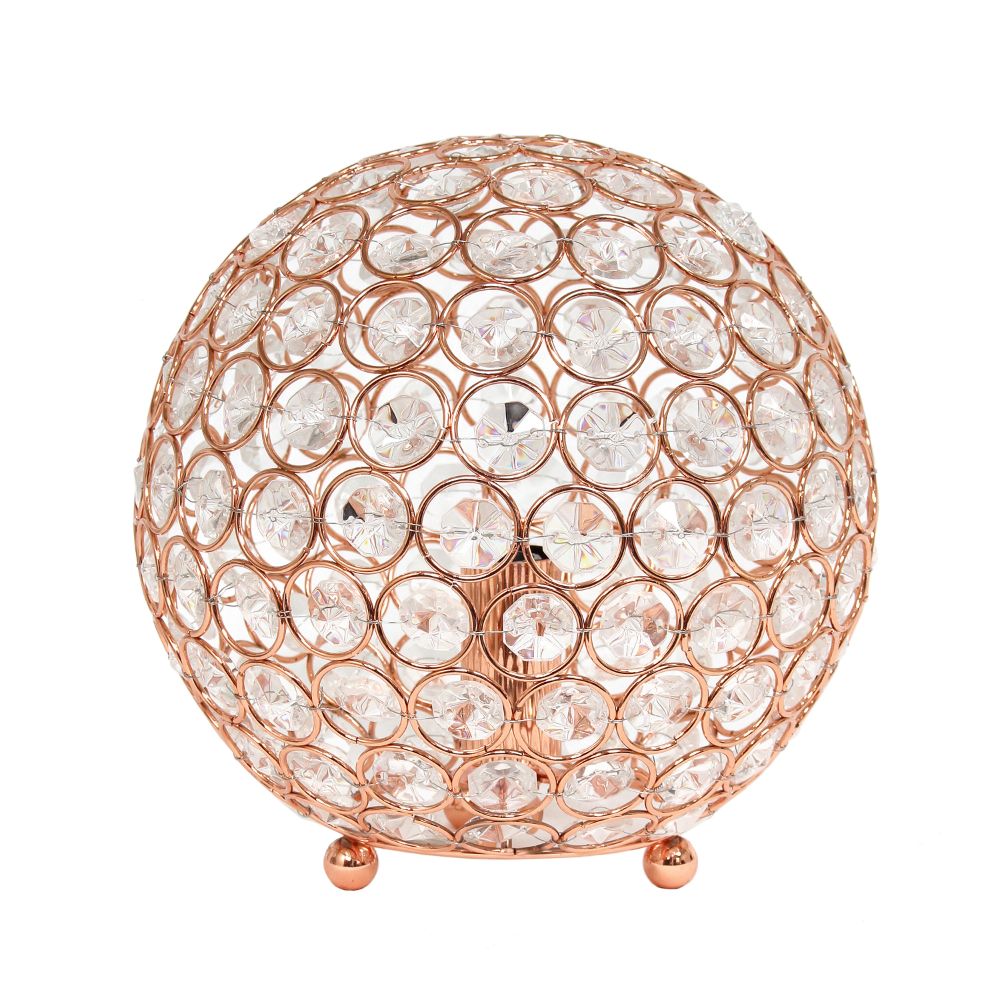 All The Rages LHT-3009-RG Elipse Medium 8" Contemporary Metal Crystal Round Sphere Glamourous Orb Table Lamp Home Décor, Rose Gold Finish