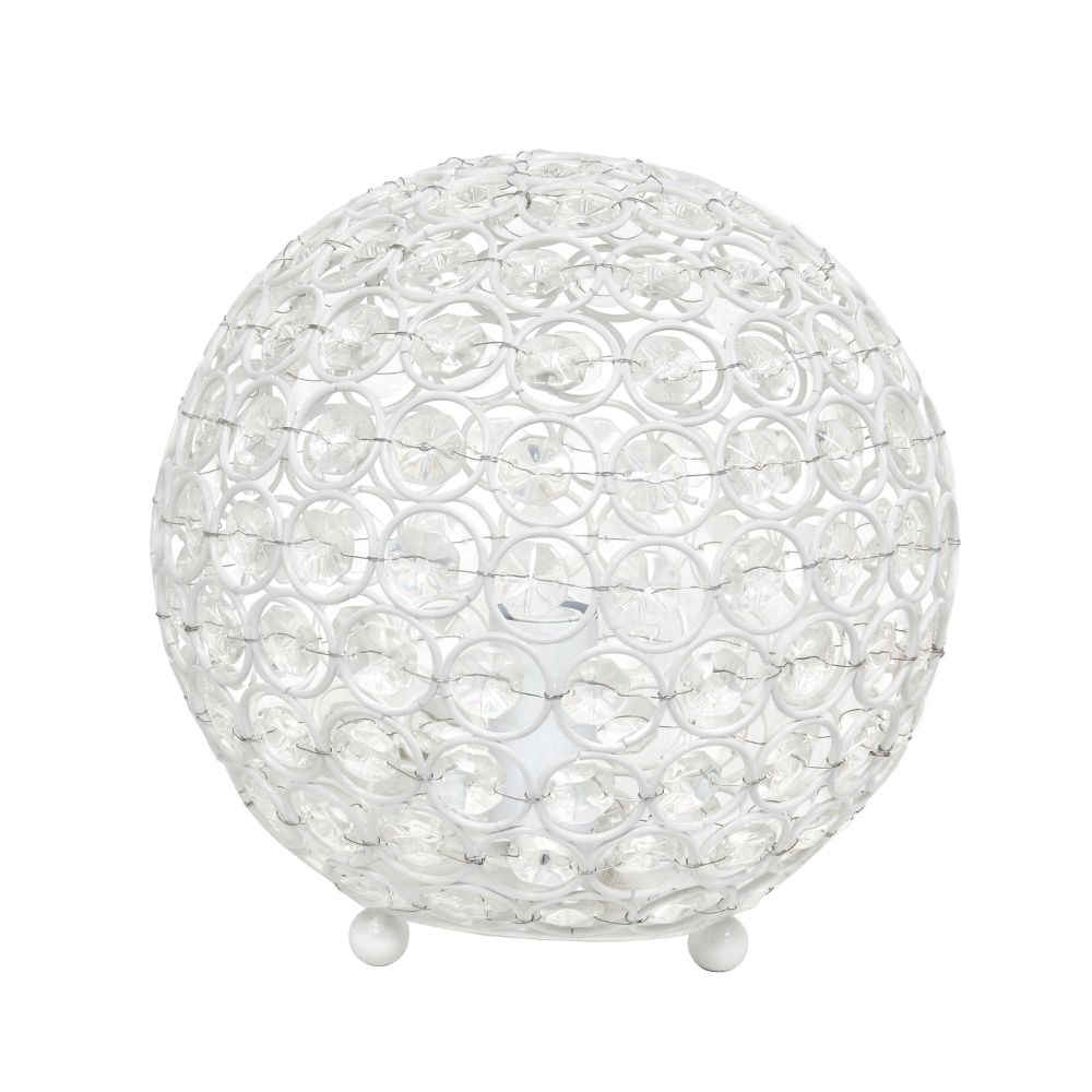 All The Rages LHT-3009-WH Elipse Medium 8" Contemporary Metal Crystal Round Sphere Glamourous Orb Table Lamp Home Décor, White Finish