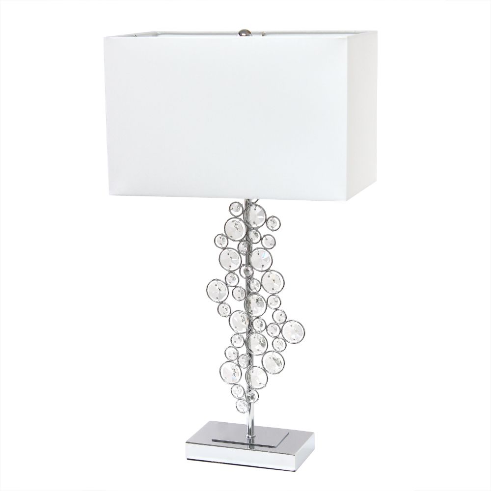 All The Rages LHT-3010-CH Lumiluxxe 26.25" Tall Contemporary Crystal Glitz and Chrome Glam Table Lamp with White Fabric Rectangular Shade