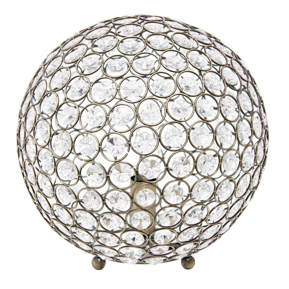 All The Rages LHT-3013-AB Lalia Home 10" Elipse Medium Contemporary Metal Crystal Round Sphere Glamorous Orb Table Lamp 