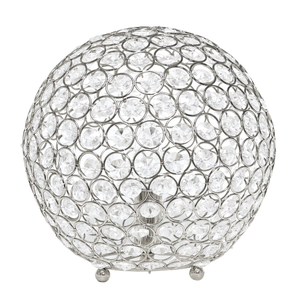 All The Rages LHT-3013-CH Elipse Medium 10" Contemporary Metal Crystal Round Sphere Glamourous Orb Table Lamp Home Décor, Chrome Finish