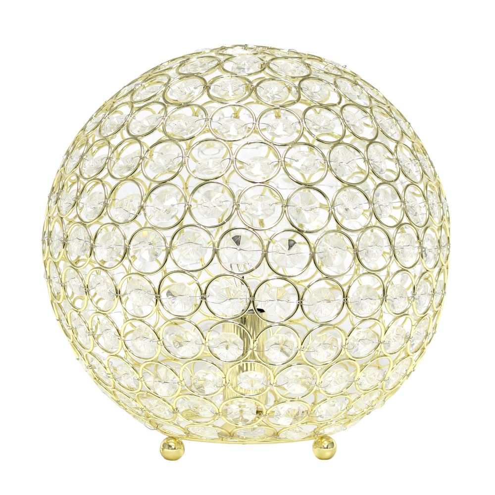 All The Rages LHT-3013-GL Elipse Medium 10" Contemporary Metal Crystal Round Sphere Glamourous Orb Table Lamp Home Décor, Gold Finish