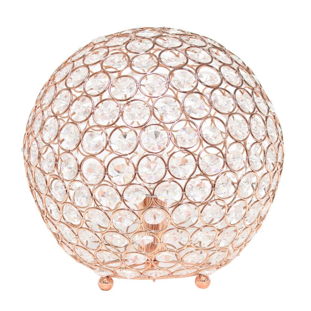 All The Rages LHT-3013-RG Elipse Medium 10" Contemporary Metal Crystal Round Sphere Glamourous Orb Table Lamp Home Décor, Rose Gold Finish
