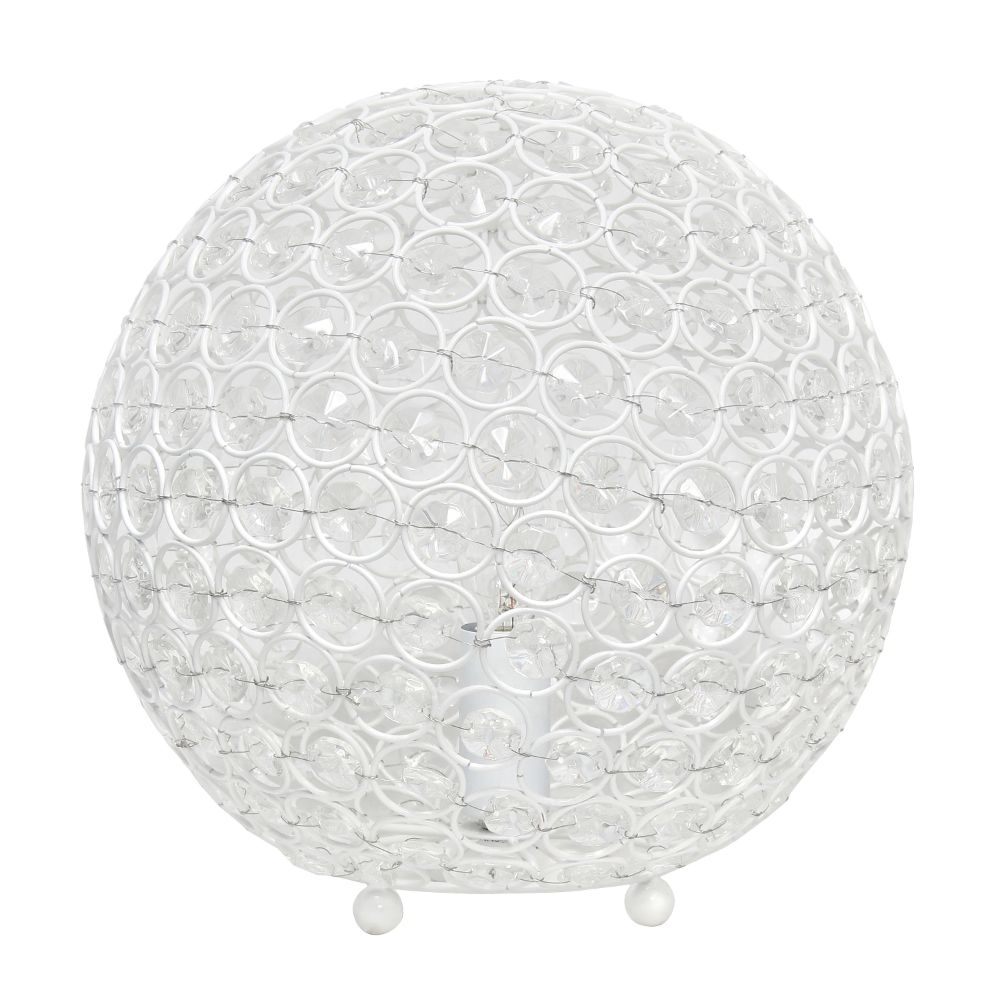 All The Rages LHT-3013-WH Elipse Medium 10" Contemporary Metal Crystal Round Sphere Glamourous Orb Table Lamp Home Décor, White Finish
