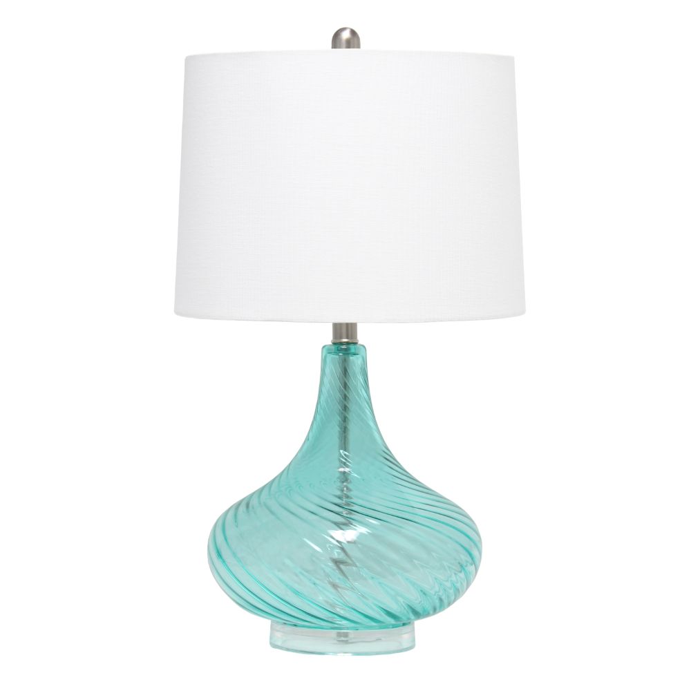 All The Rages LHT-3014-BL Lalia Home 24" Classix Contemporary Wavy Colored Glass Table Lamp with White Linen Shade 