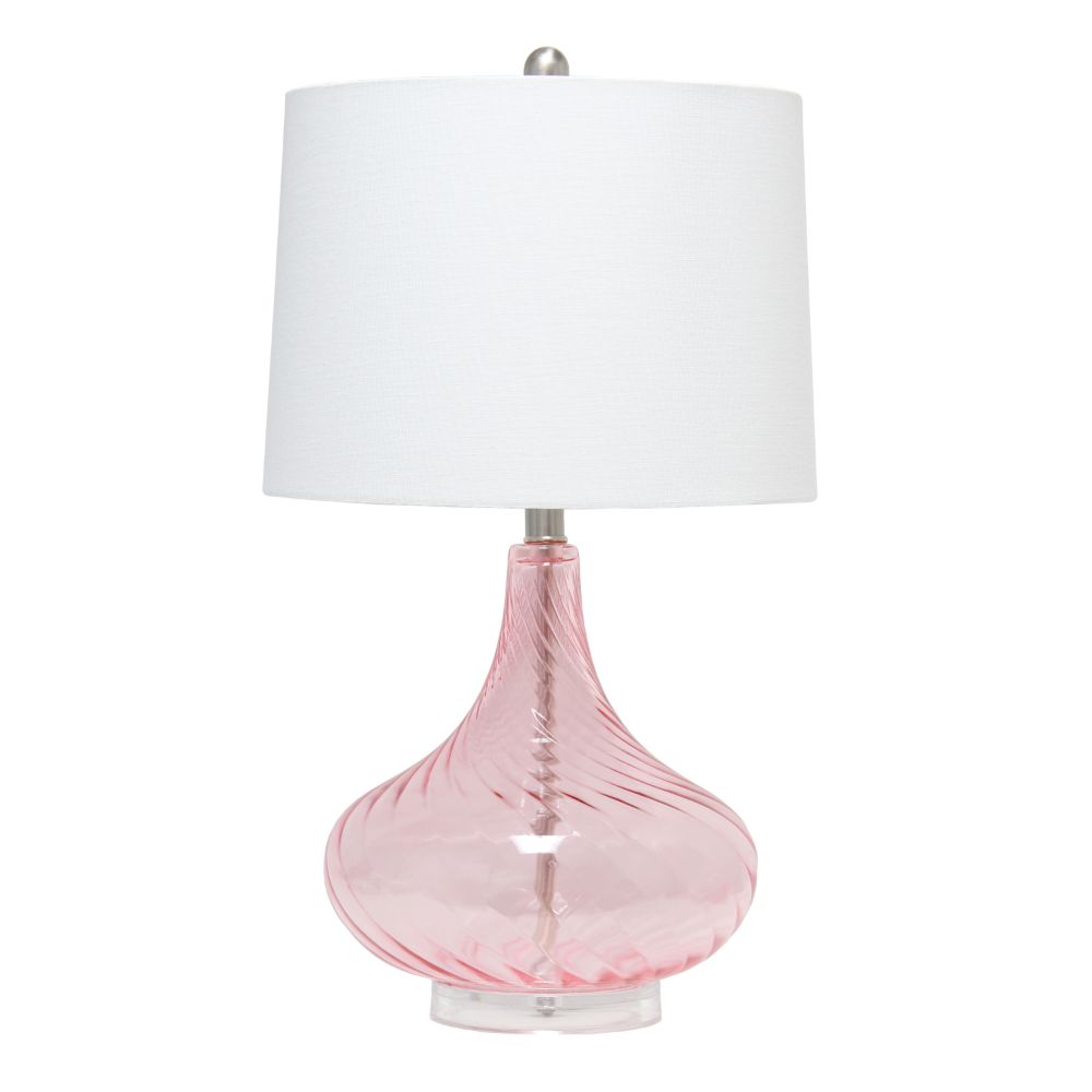 All The Rages LHT-3014-PN Lalia Home 24" Classix Contemporary Wavy Colored Glass Table Lamp with White Linen Shade 